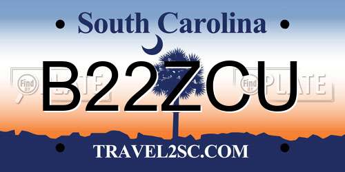 B22ZCU South Carolina License Plate