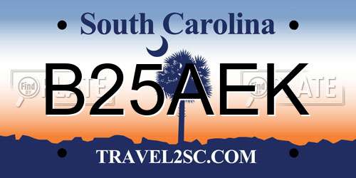 B25AEK South Carolina License Plate