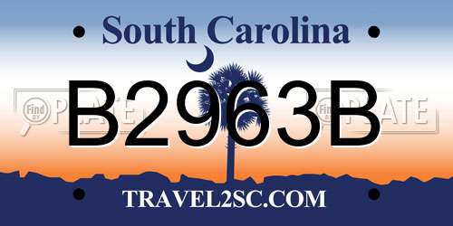 B2963B South Carolina License Plate