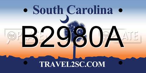 B2980A South Carolina License Plate