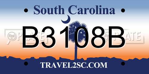 B3108B South Carolina License Plate