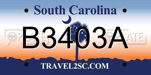 B3403A South Carolina License Plate