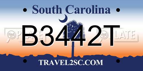 B3442T South Carolina License Plate