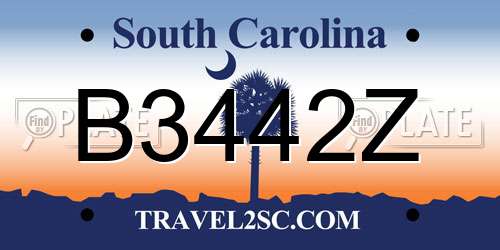 B3442Z South Carolina License Plate