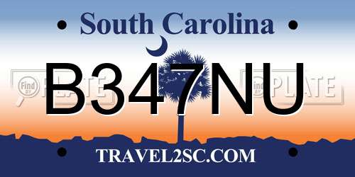 B347NU South Carolina License Plate