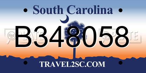 B348058 South Carolina License Plate