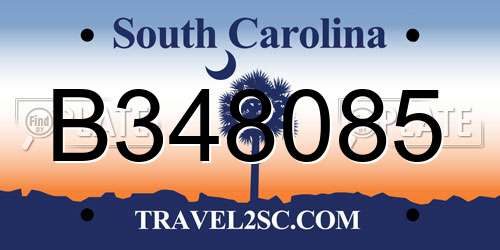 B348085 South Carolina License Plate