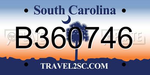B360746 South Carolina License Plate