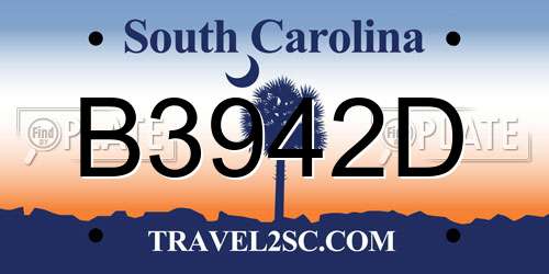 B3942D South Carolina License Plate