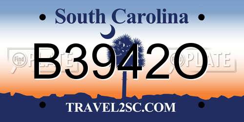 B3942O South Carolina License Plate
