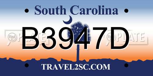 B3947D South Carolina License Plate