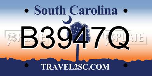 B3947Q South Carolina License Plate