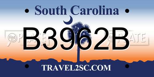 B3962B South Carolina License Plate