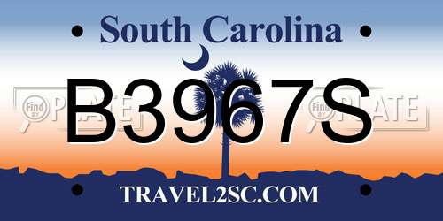 B3967S South Carolina License Plate