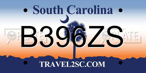 B396ZS South Carolina License Plate