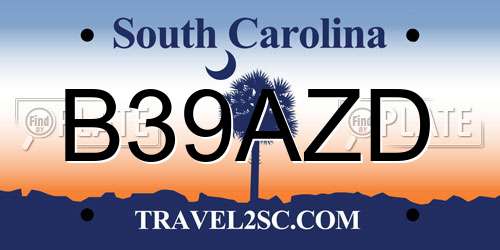 B39AZD South Carolina License Plate