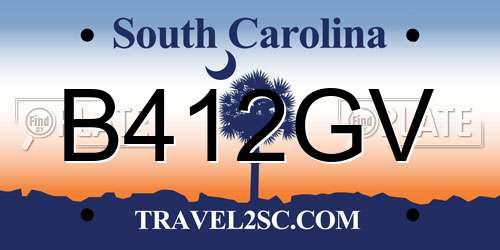 B412GV South Carolina License Plate