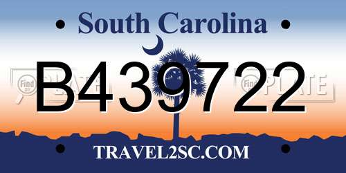 B439722 South Carolina License Plate