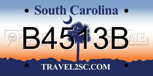 B4513B South Carolina License Plate