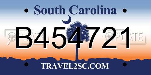 B454721 South Carolina License Plate