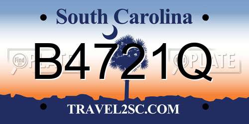 B4721Q South Carolina License Plate