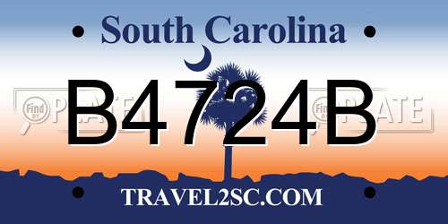 B4724B South Carolina License Plate