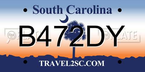 B472DY South Carolina License Plate