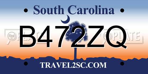 B472ZQ South Carolina License Plate