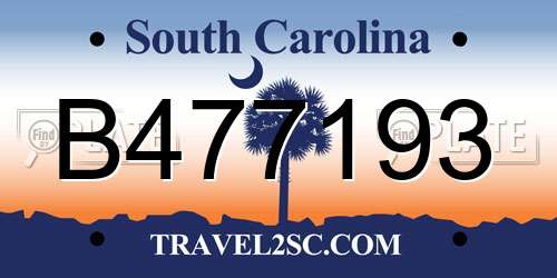 B477193 South Carolina License Plate