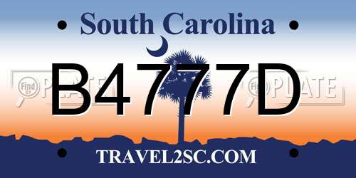 B4777D South Carolina License Plate