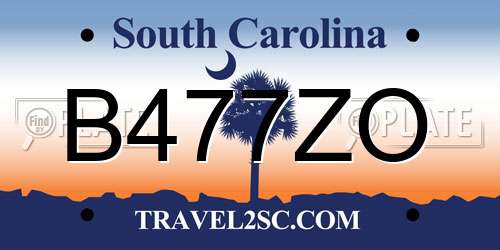 B477ZO South Carolina License Plate