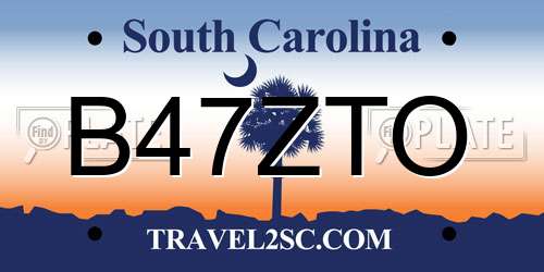 B47ZTO South Carolina License Plate