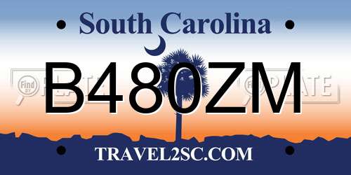 B480ZM South Carolina License Plate