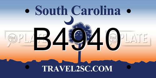B4940 South Carolina License Plate