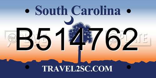 B514762 South Carolina License Plate