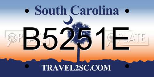 B5251E South Carolina License Plate
