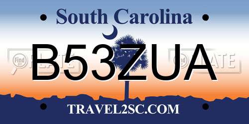 B53ZUA South Carolina License Plate