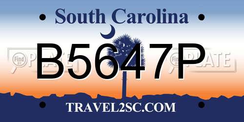 B5647P South Carolina License Plate