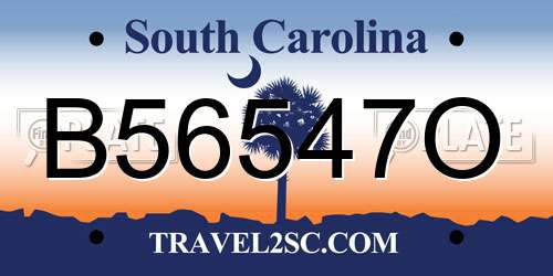 B56547O South Carolina License Plate