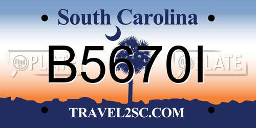 B5670I South Carolina License Plate