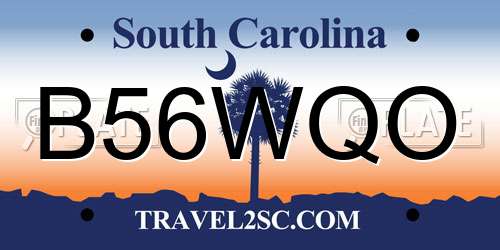 B56WQO South Carolina License Plate