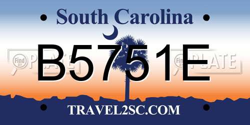 B5751E South Carolina License Plate