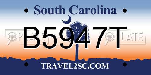 B5947T South Carolina License Plate