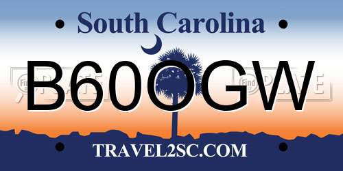 B60OGW South Carolina License Plate