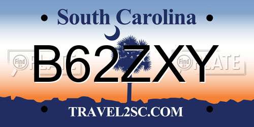 B62ZXY South Carolina License Plate