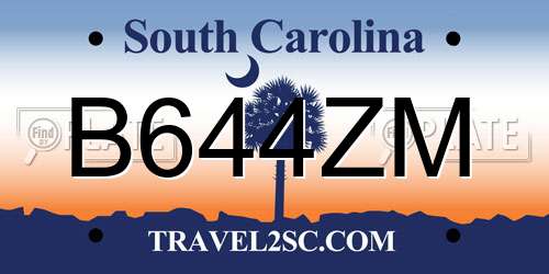 B644ZM South Carolina License Plate