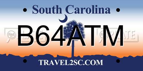 B64ATM South Carolina License Plate