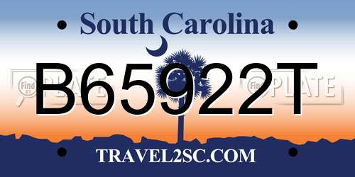 B65922T South Carolina License Plate