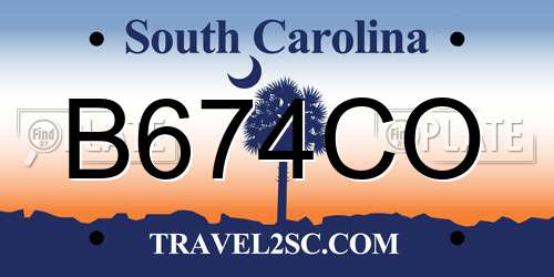 B674CO South Carolina License Plate