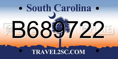 B689722 South Carolina License Plate